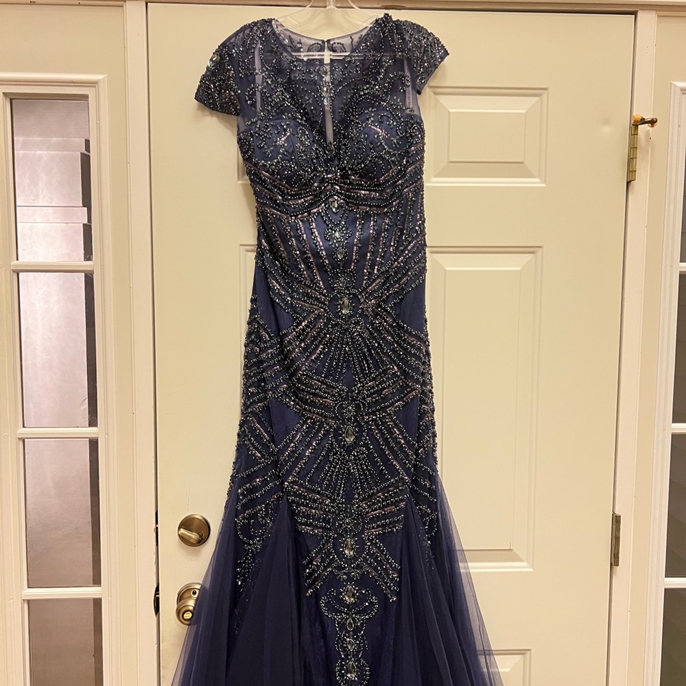 Sherri Hill Navy Beaded Prom Dress